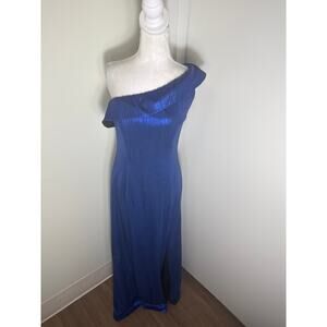 Black Halo Blue Shimmer One Shoulder Gown Sz 6